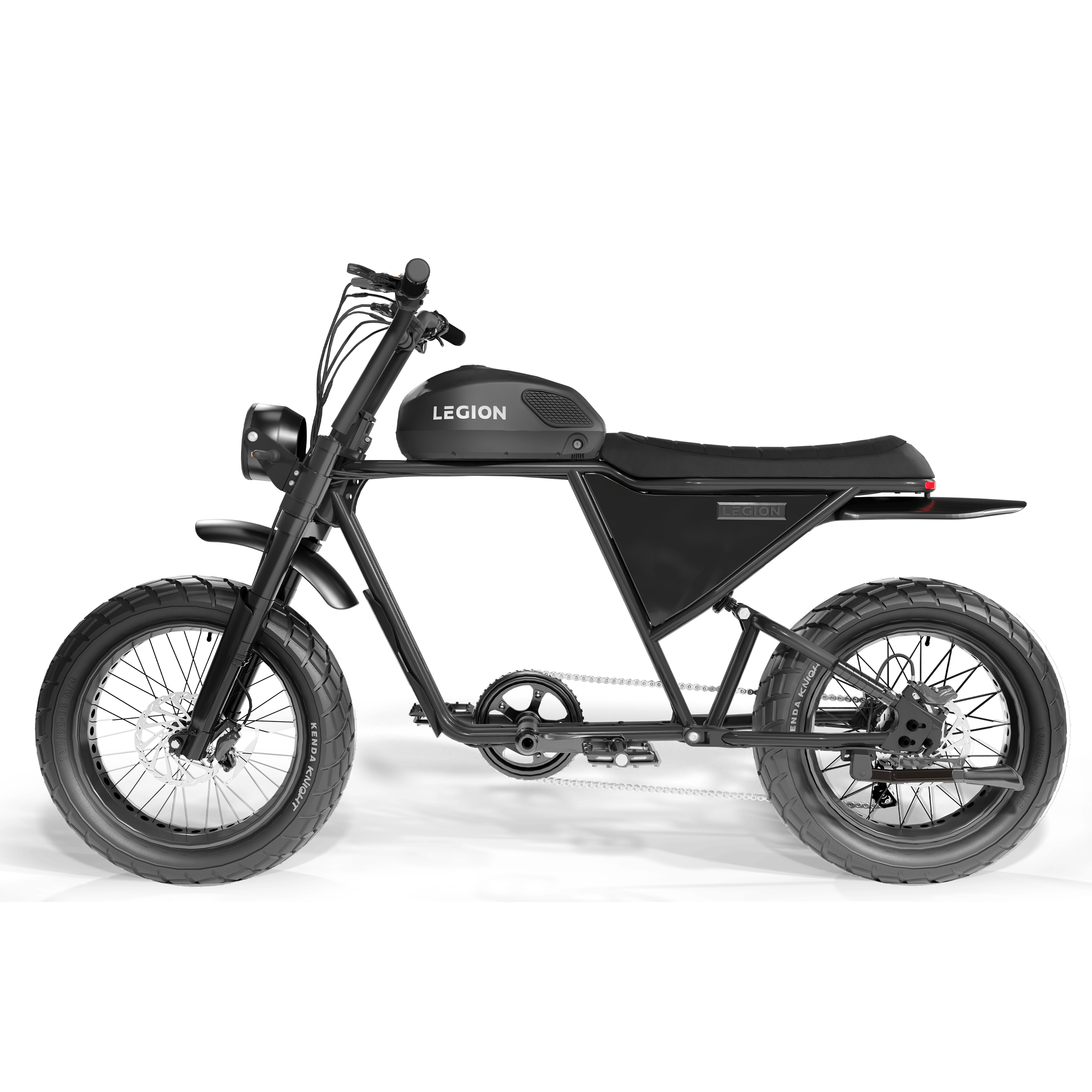Legion Elelctric SCR-1200 Cafe Racer Electric Bicycle with pedal-assist, fat tires, suspension, black. Free shipping at e-boarders.com