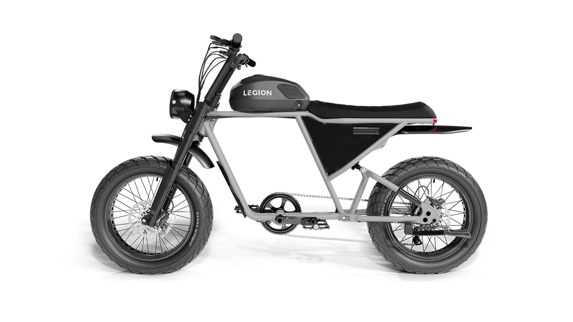 Legion Elelctric SCR-1200 Cafe Racer Electric Bicycle with pedal-assist, fat tires, suspension, black. Free shipping at e-boarders.com