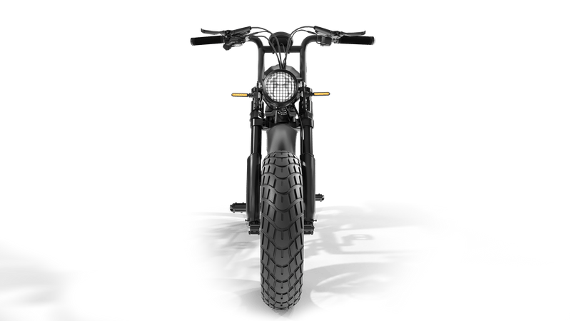 Legion Elelctric SCR-1200 Cafe Racer Electric Bicycle with pedal-assist, fat tires, suspension, black. Free shipping at e-boarders.com
