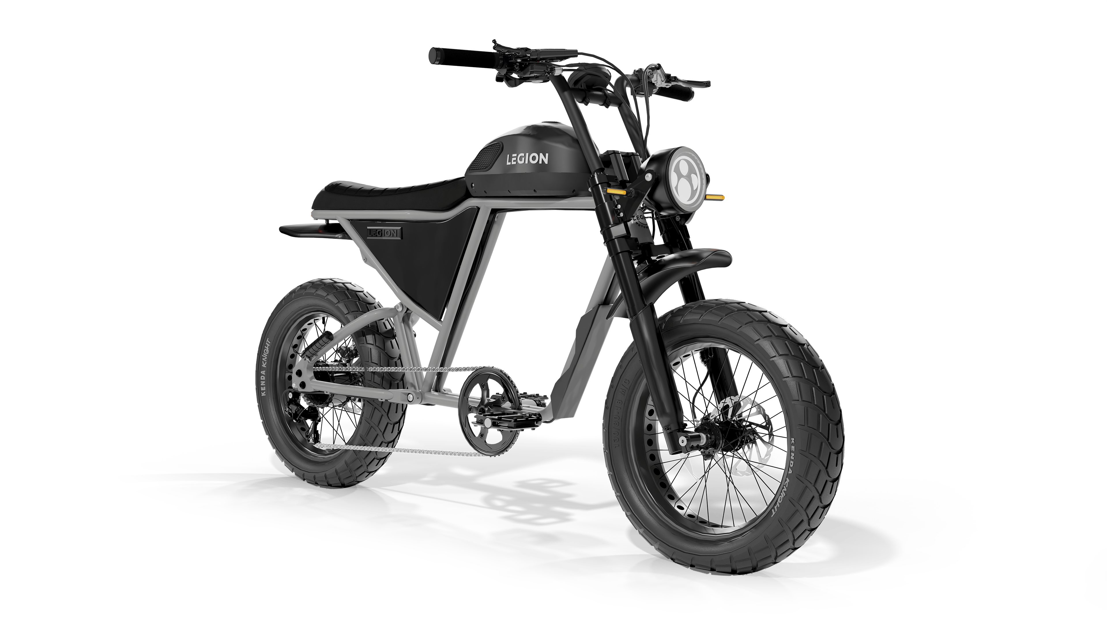 Legion Elelctric SCR-1200 Cafe Racer Electric Bicycle with pedal-assist, fat tires, suspension, black. Free shipping at e-boarders.com