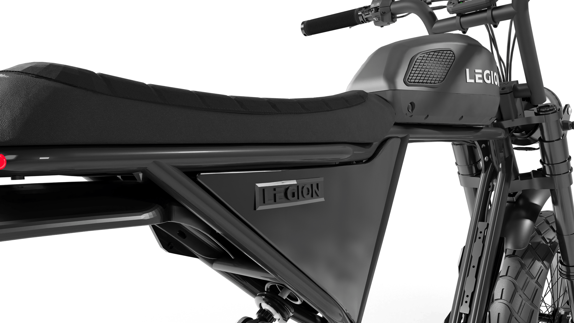 Legion Elelctric SCR-1200 Cafe Racer Electric Bicycle with pedal-assist, fat tires, suspension, black. Free shipping at e-boarders.com