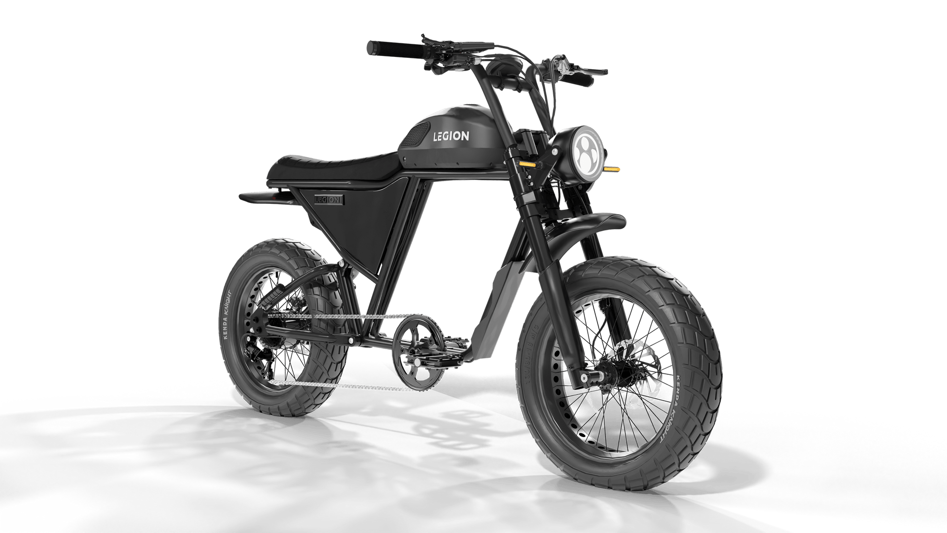 Legion Elelctric SCR-1200 Cafe Racer Electric Bicycle with pedal-assist, fat tires, suspension, black. Free shipping at e-boarders.com
