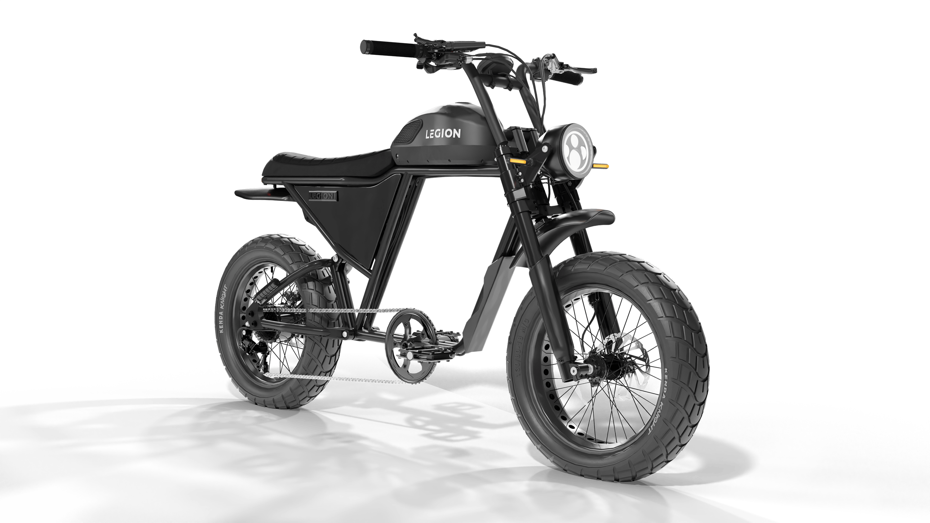 Legion Elelctric SCR-1200 Cafe Racer Electric Bicycle with pedal-assist, fat tires, suspension, black. Free shipping at e-boarders.com