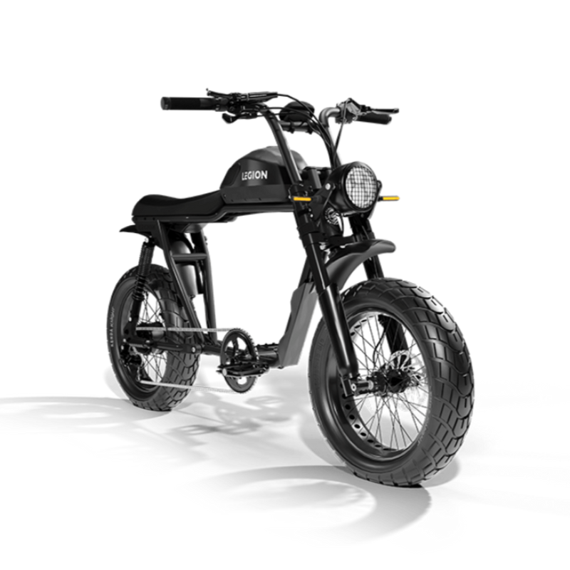 Legion Electric SS-1200 Pedal Assist Electric Bicycle Retro Scrambler with fat tires, 20mph and 40-75miles per battery charge. Free shipping at e-boarders.com