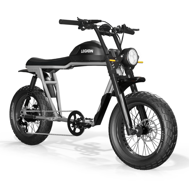 Legion Electric SS-1200 Pedal Assist Electric Bicycle Retro Scrambler with fat tires, 20mph and 40-75miles per battery charge. Free shipping at e-boarders.com