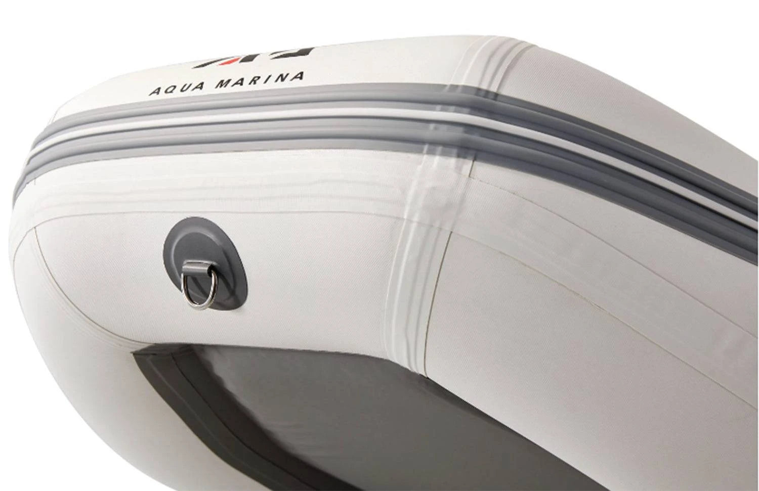 D-ring on Aqua Marina inflatable raft with paddle setup and flat floor on a calm lake. Free shipping at e-boarders.com