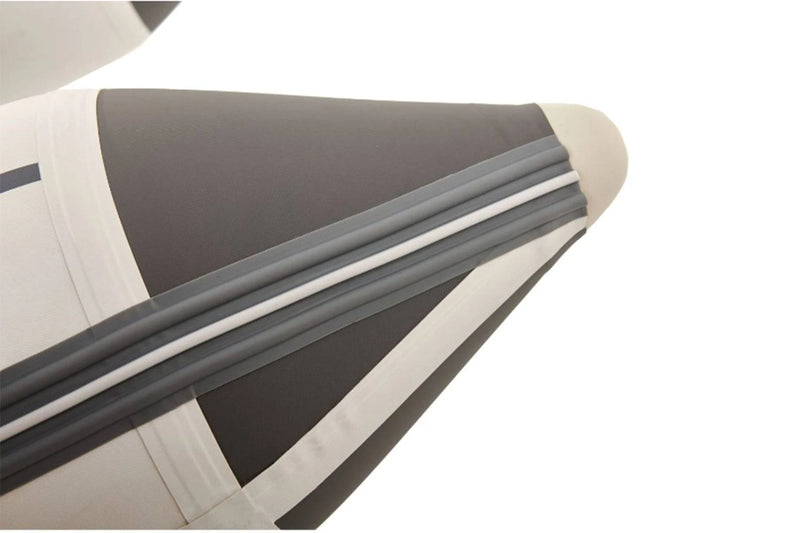Drop stitching on Aqua Marina inflatable raft with paddle setup and flat floor on a calm lake. Free shipping at e-boarders.com