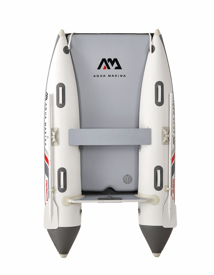 Top view of Aqua Marina AIRCAT 9'4 inflatable rafts with paddle setup and flat floors for river rafting and calm water fishing. Free shipping at e-boarders.com