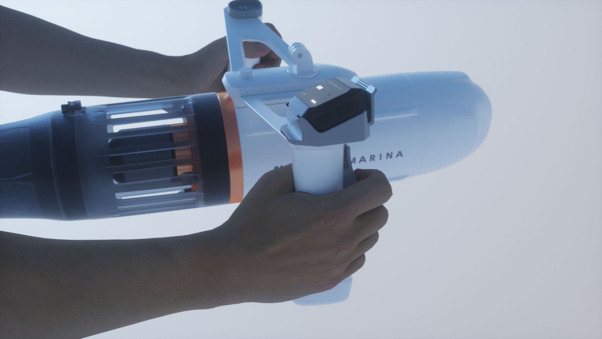 Aqua Marina BLUEDRIVE X Pro electric-assist fin system for paddleboards, kayaks, and surface swimming. Includes wireless remote control and rechargeable battery. Free shipping at e-Boarders.com