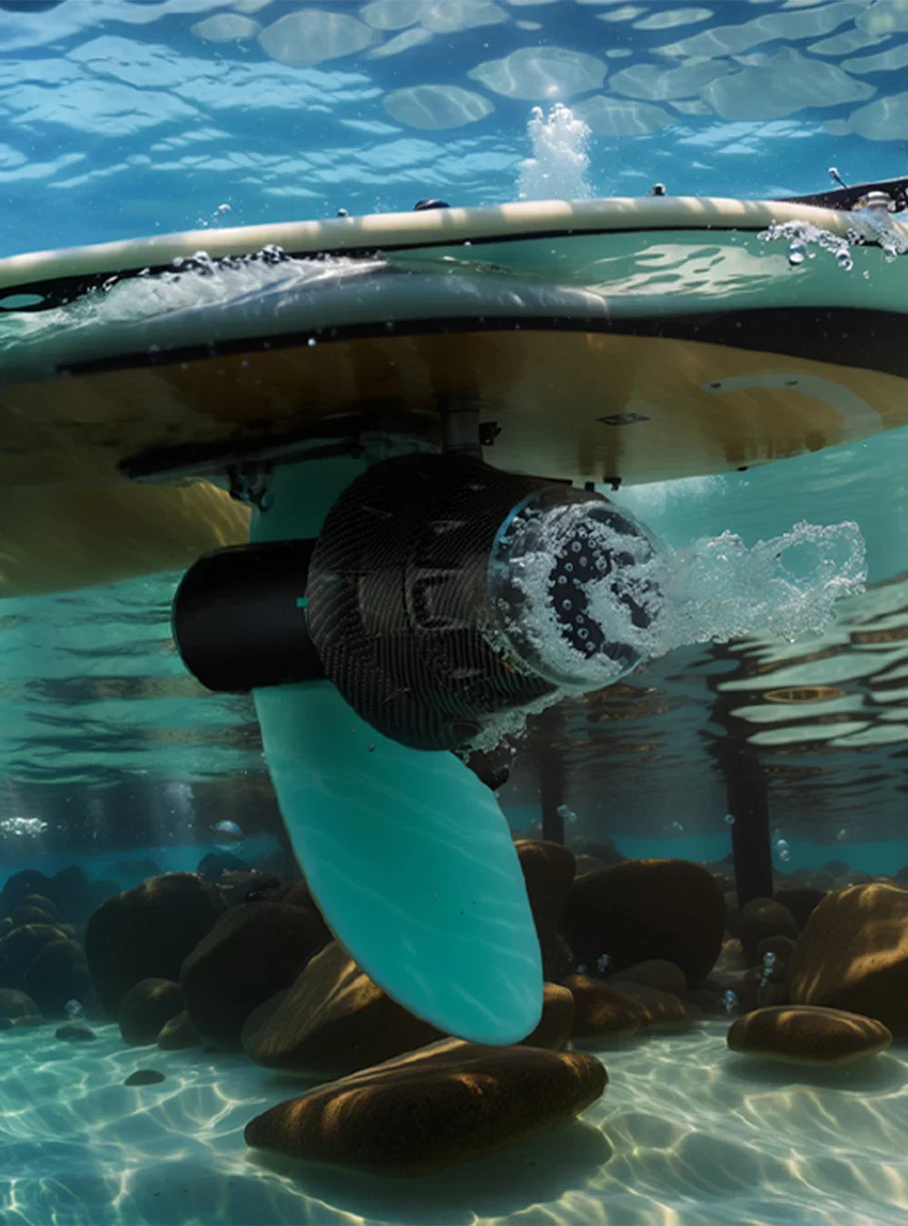ASIWO U1 electric-assist fin for paddleboards and diving. Lightweight underwater swim-aid with wireless remote. Free shipping at e-boarders.com
