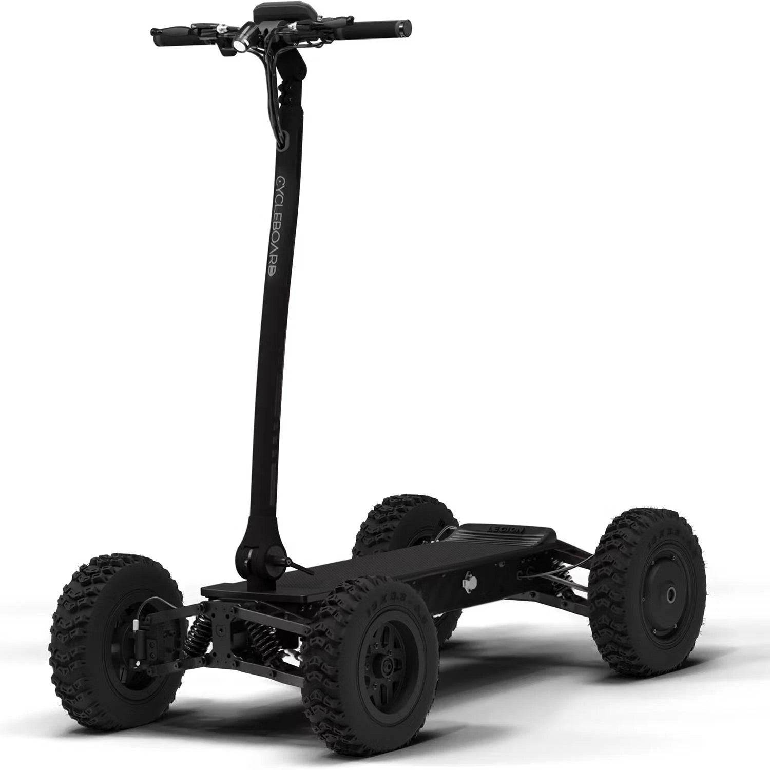 CycleBoard X-Quad 3000 4-wheel electric trail ride in black with 13x4” fairway tires. Ships free from e-boarders.com