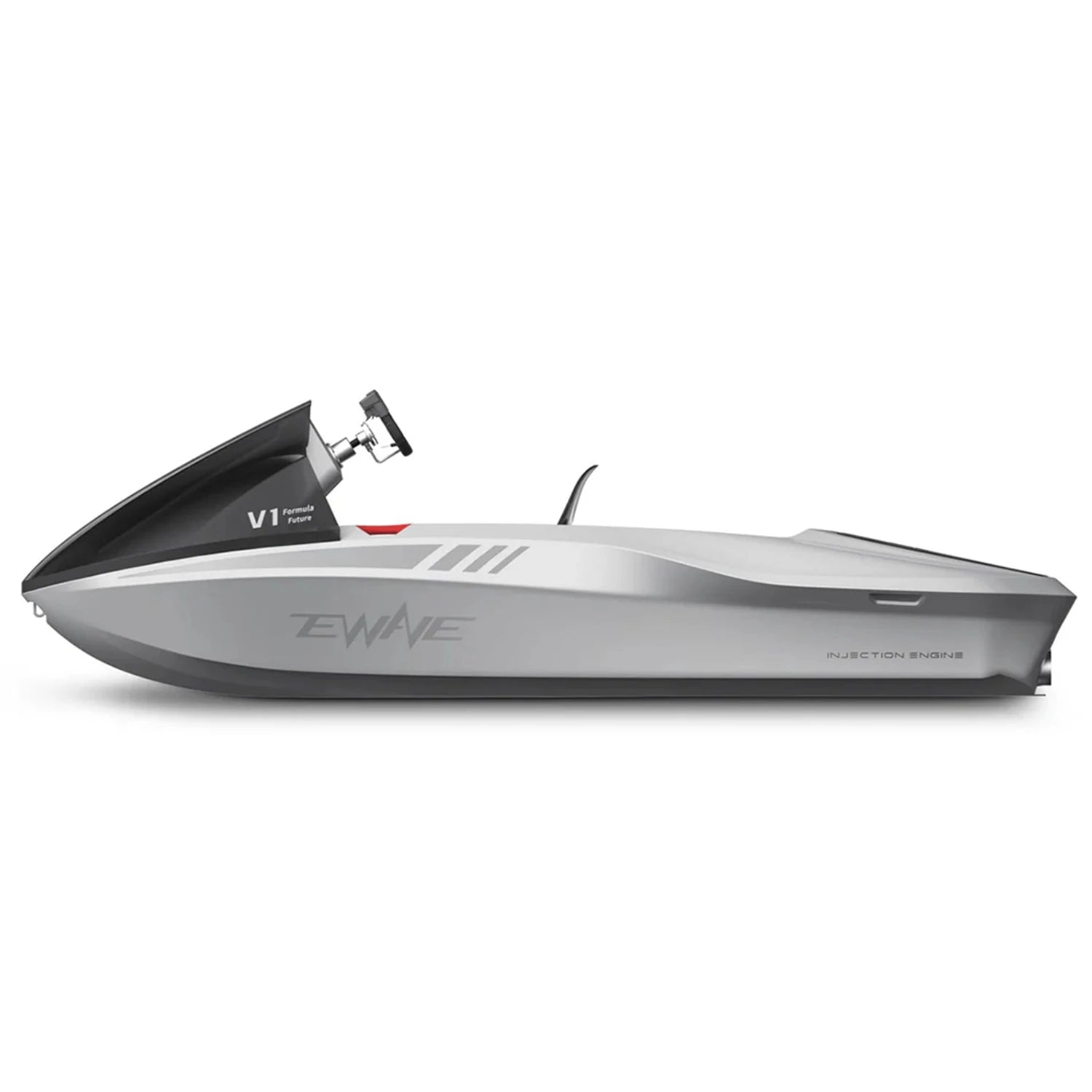 EWAVE Formula Future EWE1 electric-powered ride. Silver, side view. Free shipping from e-boarders.com