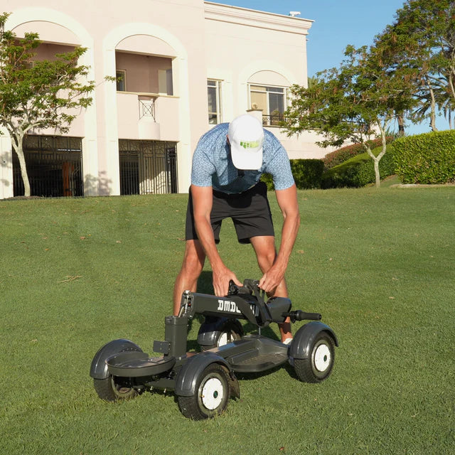 GSC Tourer X by Golf Skate Caddy, 4-wheel electric golf caddy ride with golf bag mount and lean to steer technology. Free shipping at e-boarders.com