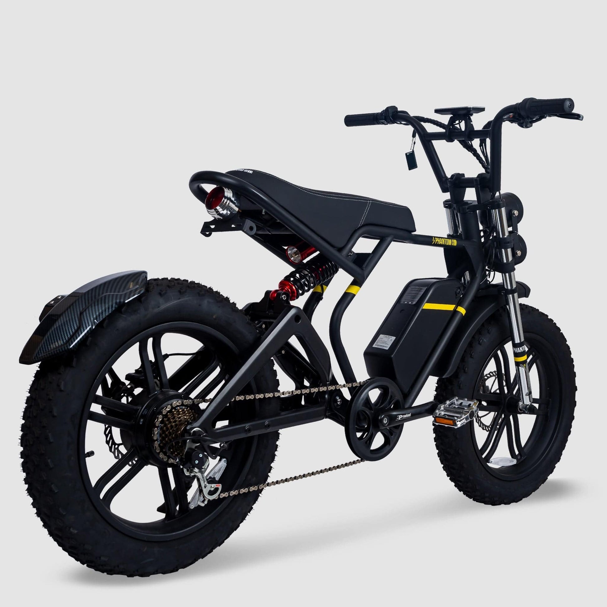 Phantom Gogo Klutch Cafe Max P20 Fat Tire E-Bike, black, wtih pedal-assist 52 MPH, 53 Mile Battery Range. Color options are black, silver, blue, pink. Free shipping at eBoarders.com