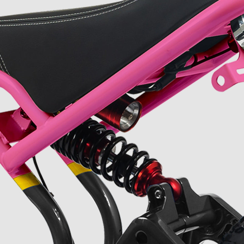 Phantom Gogo Klutch Cafe Max P20 Fat Tire electric bicycle E-Bike, pink and black, with pedal-assist 52 MPH, 53 Mile Battery Range. Color options are silver, silver, blue, pink. Free shipping at eBoarders.com