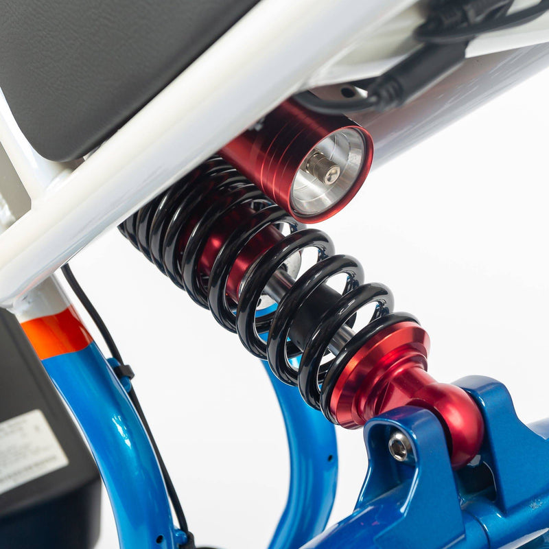 Phantom Gogo Klutch Cafe Max P20 Fat Tire electric bicycle E-Bike, blue and white, wtih pedal-assist 52 MPH, 53 Mile Battery Range. Color options are silver, silver, blue, pink. Free shipping at eBoarders.com