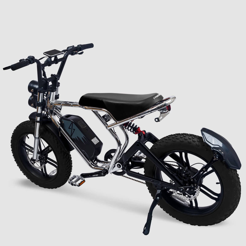 Phantom Gogo Klutch Cafe Max P20 Fat Tire electric bicycle E-Bike, black, wtih pedal-assist 52 MPH, 53 Mile Battery Range. Color options are silver, silver, blue, pink. Free shipping at eBoarders.com