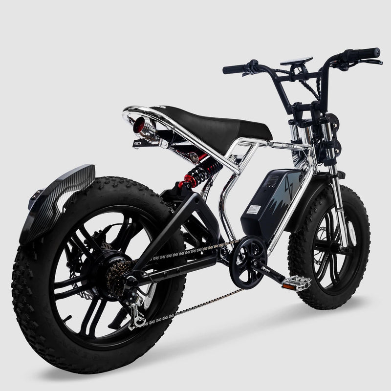 Phantom Gogo Klutch Cafe Max P20 Fat Tire electric bicycle E-Bike, black, wtih pedal-assist 52 MPH, 53 Mile Battery Range. Color options are silver, silver, blue, pink. Free shipping at eBoarders.com