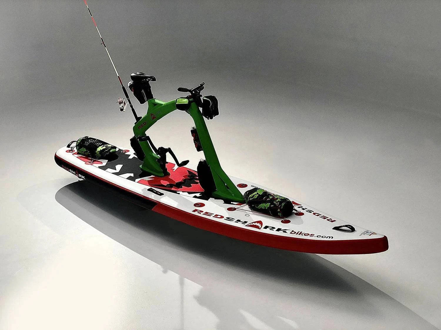 Red Shark USA "Adventure" model Surf-Cycle Inflatable Paddleboard iSUP kit designed for water cyclists. Free shipping at eBoarders.com