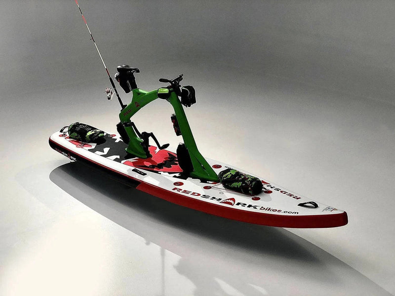 Red Shark USA "Adventure" model Surf-Cycle Inflatable Paddleboard iSUP kit designed for water cyclists. Free shipping at eBoarders.com