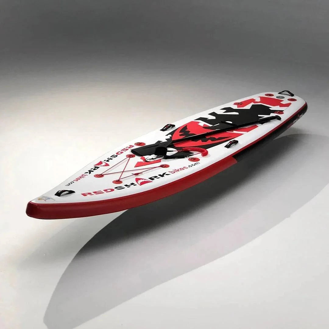 Red Shark USA Inflatable Paddle Board iSUP. Upgradable kits for Red Shark Surf-Cycling kits, kayaking, gym kits, for fitness, fishing, endurance cyclists and watersports enthusiasts. Free shipping at e-boarders.com