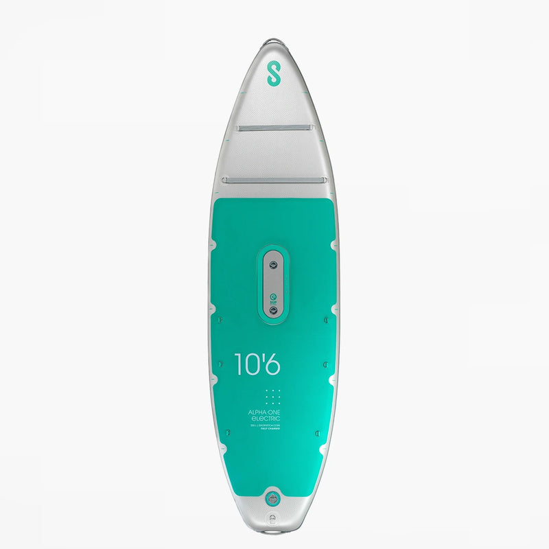 Inflatable electric paddleboard by SIPA with carbon paddle, dual battery, and LED lights. Available at e-boarders.com.