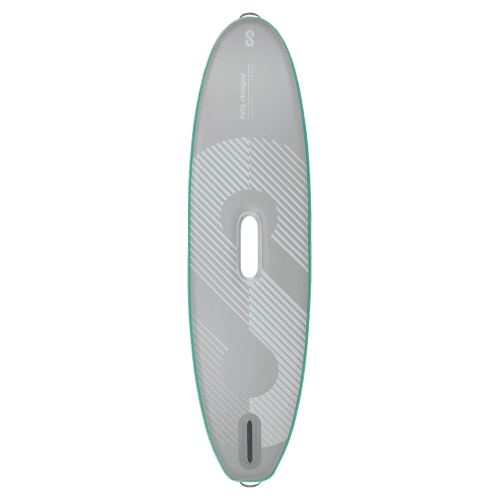 Bottom of SIPA Boards NEO Aqua self-inflating paddleboard with electric assist and lightweight design. 11-foot board for beginners and travel. Ships free at e-boarders.com