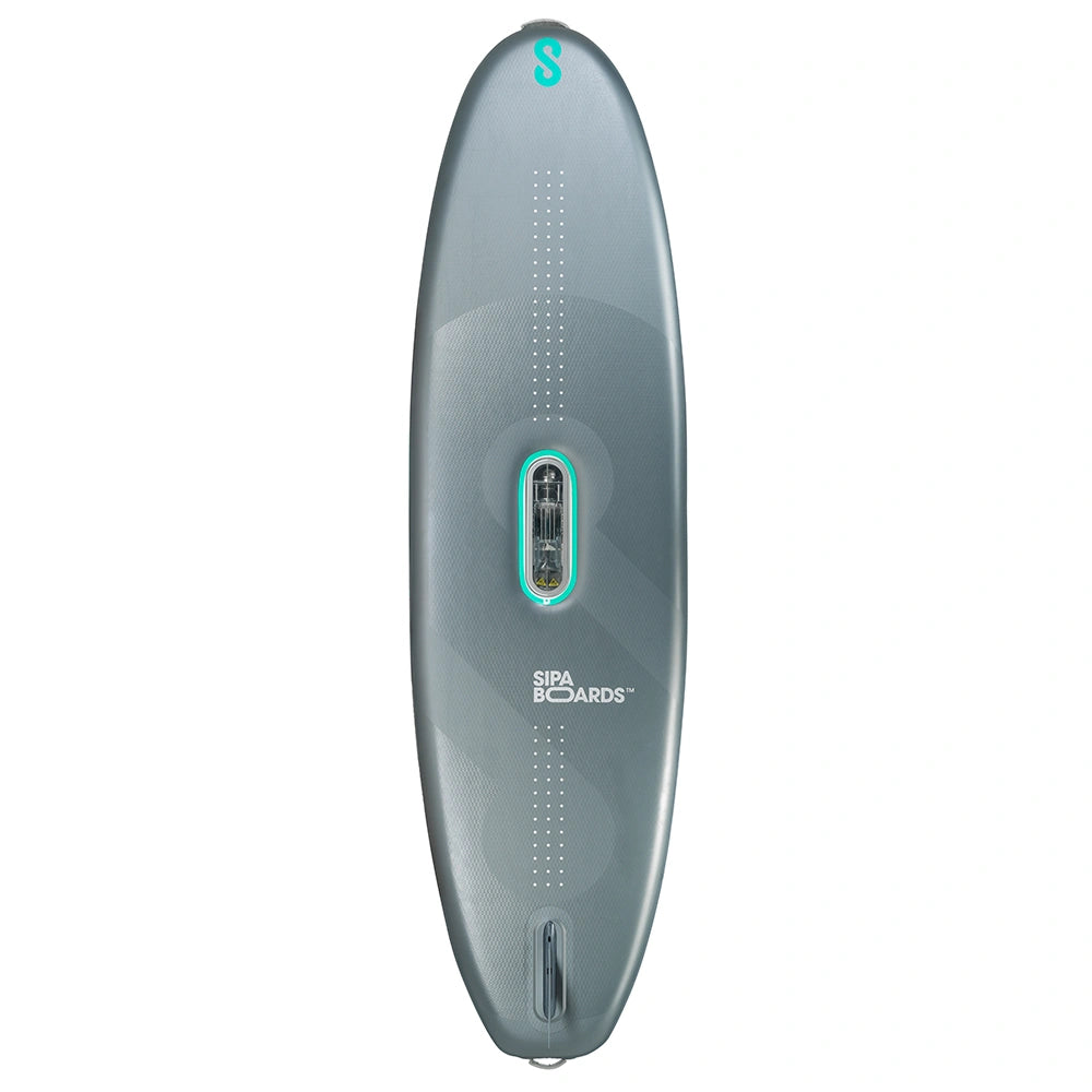 Top view of SIPA ALLROUNDER wide inflatable paddleboard with power assist for families or larger paddlers. With LED lights. Free shipping at e-boarders.com