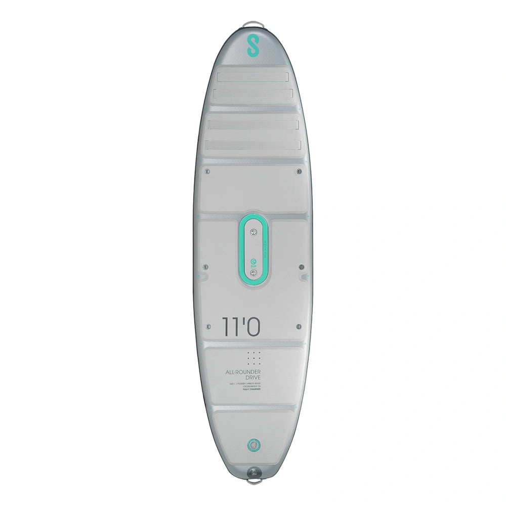 Top view of SIPA ALLROUNDER wide inflatable paddleboard with power assist for families or larger paddlers. With LED lights. Free shipping at e-boarders.com