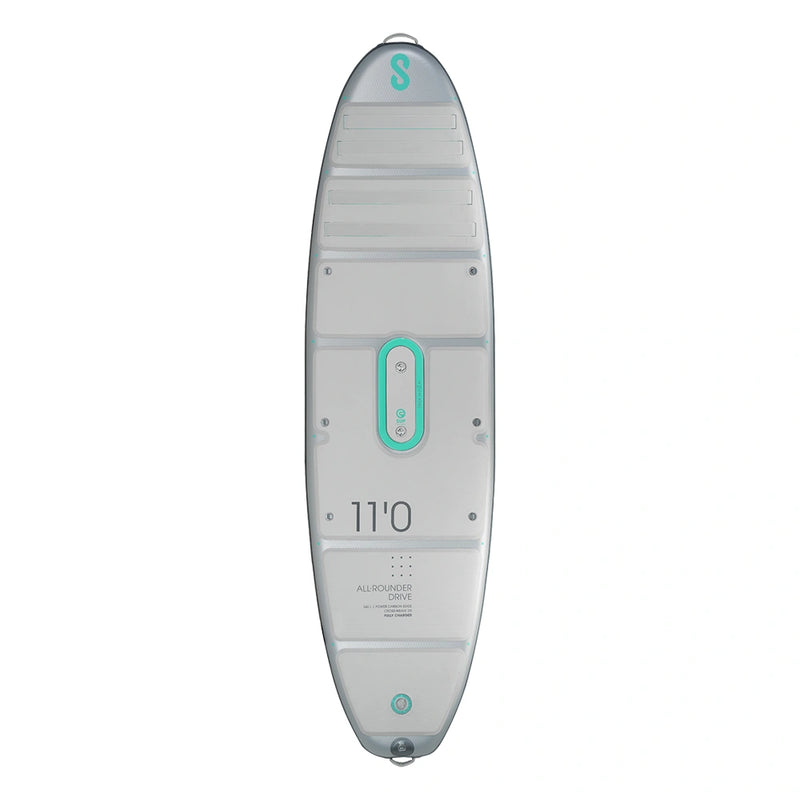 Top view of SIPA ALLROUNDER wide inflatable paddleboard with power assist for families or larger paddlers. With LED lights. Free shipping at e-boarders.com