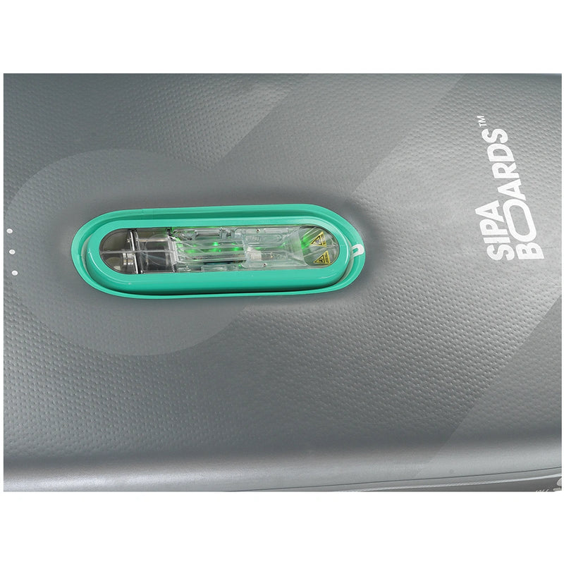 SIPA Boards SipaDrive for Aqua wide electric paddleboard with paddle-assist and LED lights. Ideal for stability and gear hauling. Package includes board, paddle, batteries, leash, fin, travel bag, and carry strap. Free shipping at e-boarders.com