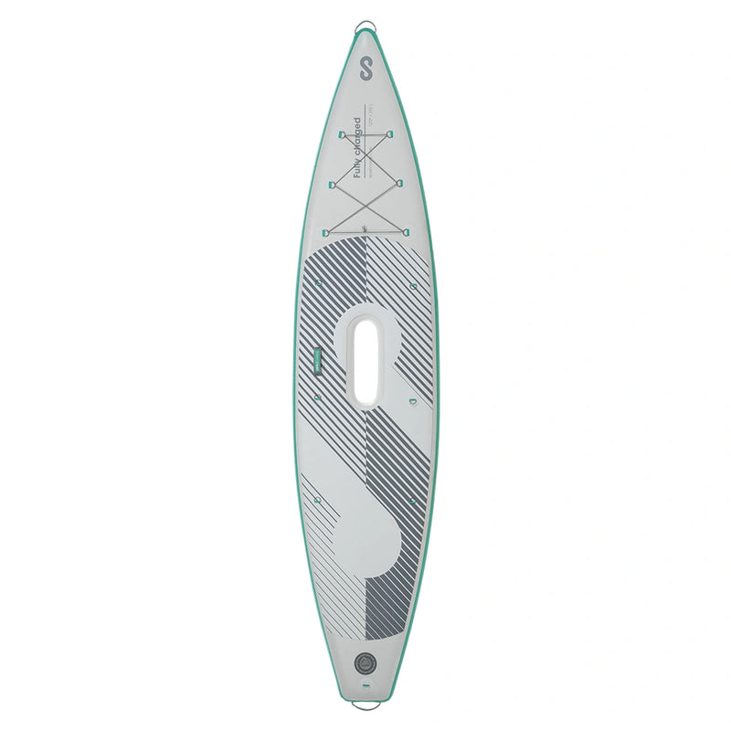 Top of SIPA Boards TOURER Aqua self-inflating paddleboard with electric assist and lightweight design. 12-foot board for touring and long-distance paddling. Ships free at e-boarders.com