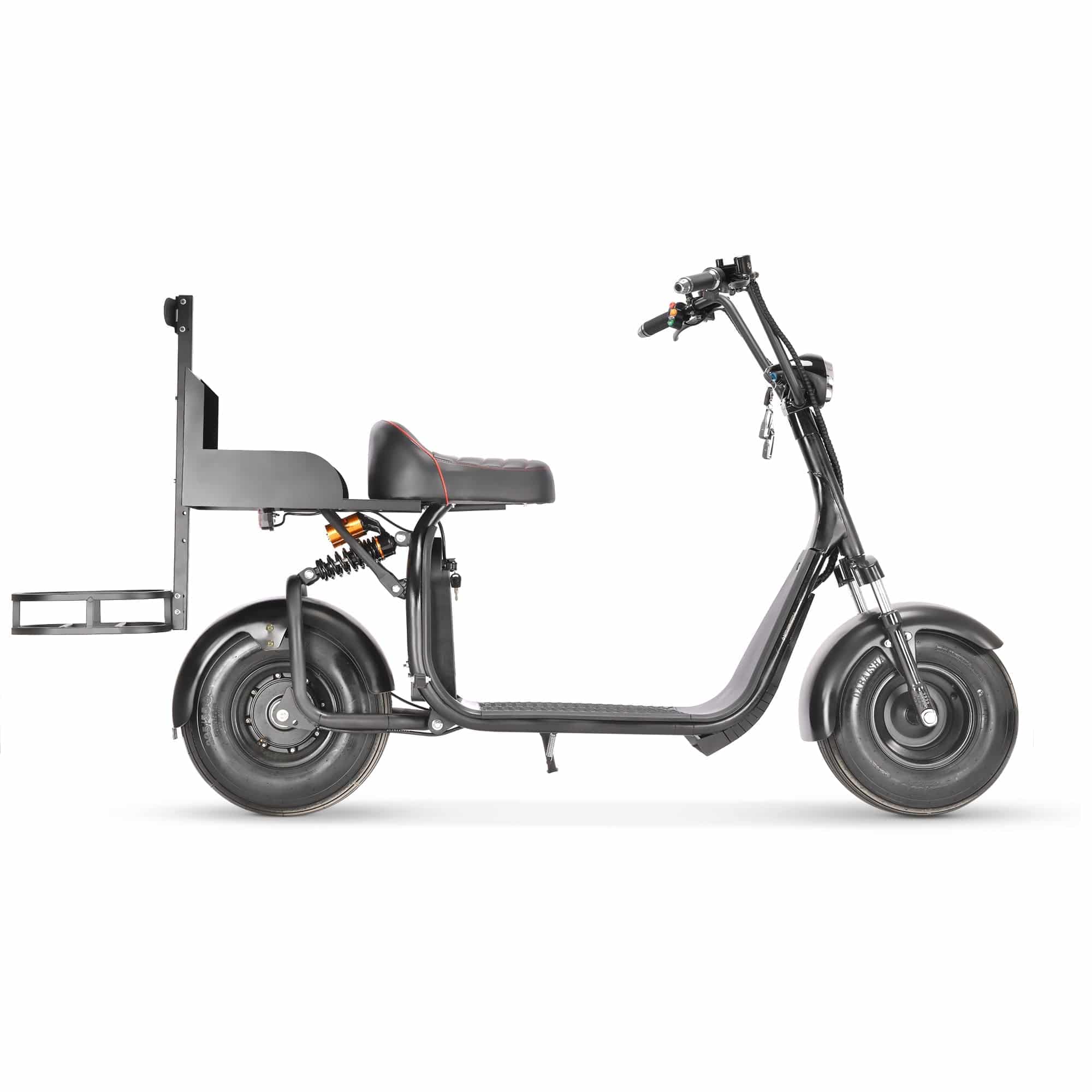 Soversky X7 Electric Golf Caddy designed for golfers and fairway golf courses with fat tires and 18+ hole battery range. Black or red. Free shipping at e-boarders.com