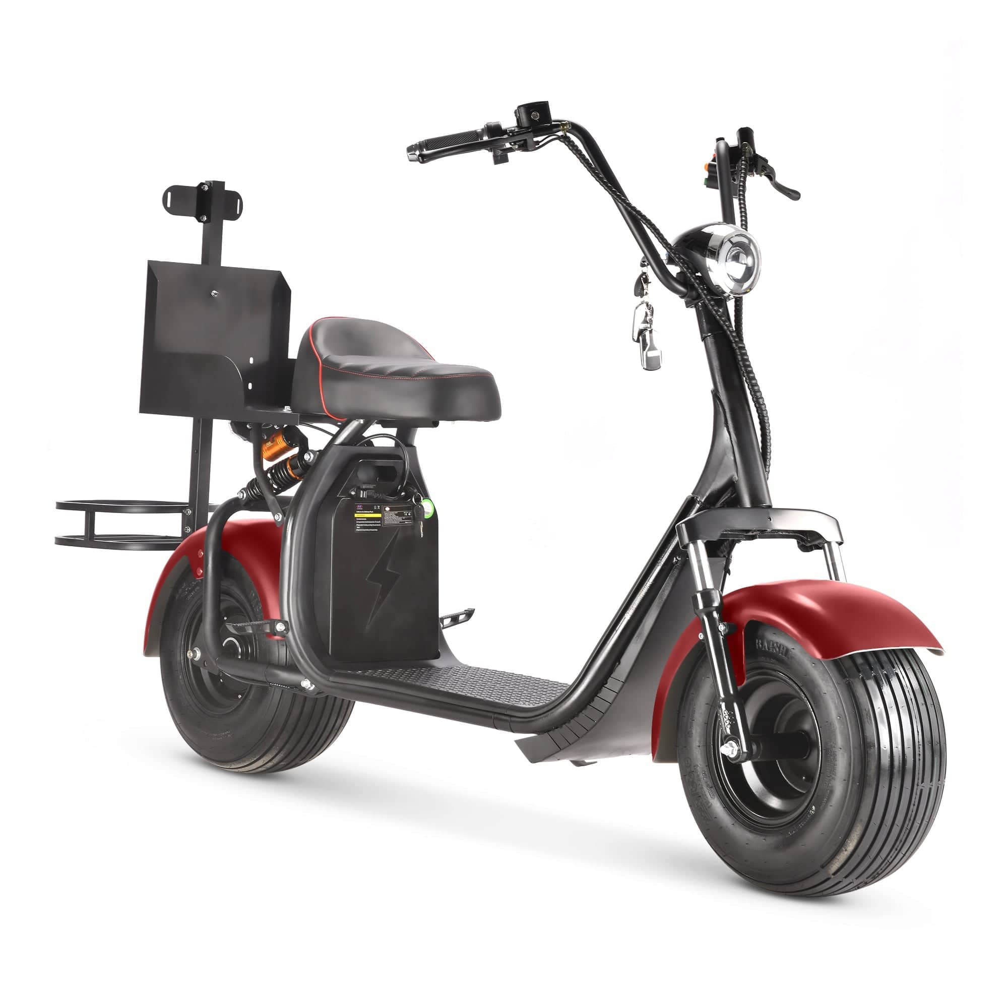 Soversky X7 Electric Golf Caddy designed for golfers and fairway golf courses with fat tires and 18+ hole battery range. Black or red. Free shipping at e-boarders.com