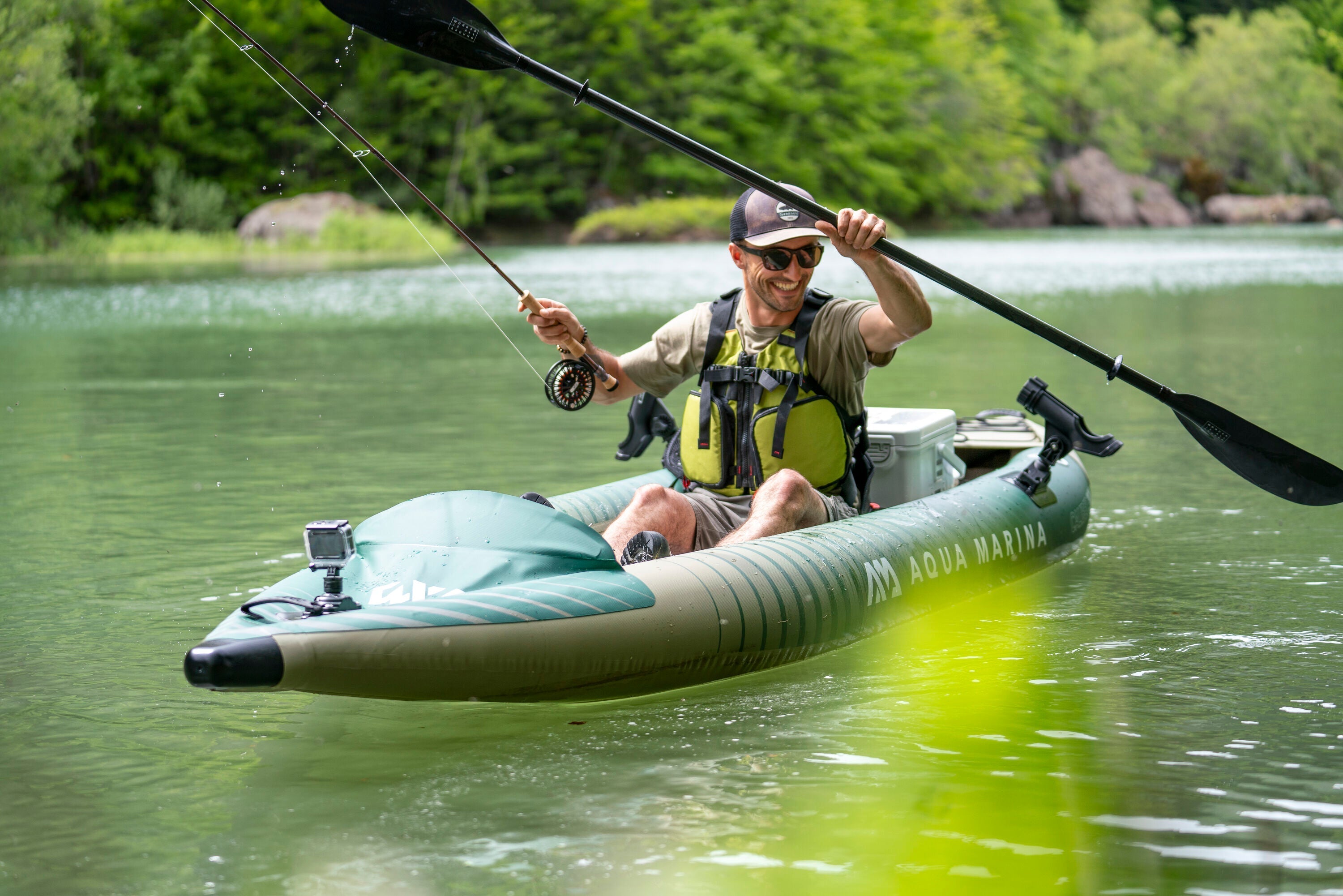 Inflatable fishing kayaks with rod holders & gear storage from E-Boarders. Lightweight angler kayaks for lakes, rivers & paddle-ready waters. Ships free.