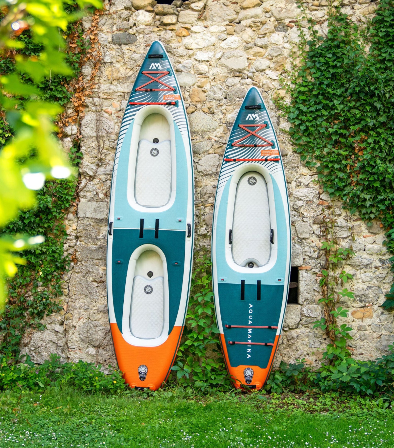 Aqua Marina Cascade BT-24CAP and Cascade Tandem BT-24CATP Hybrid Kayak iSUP Paddleboard options. Switch effortlessly between kayak-paddling or standup-paddling whenever you choose.