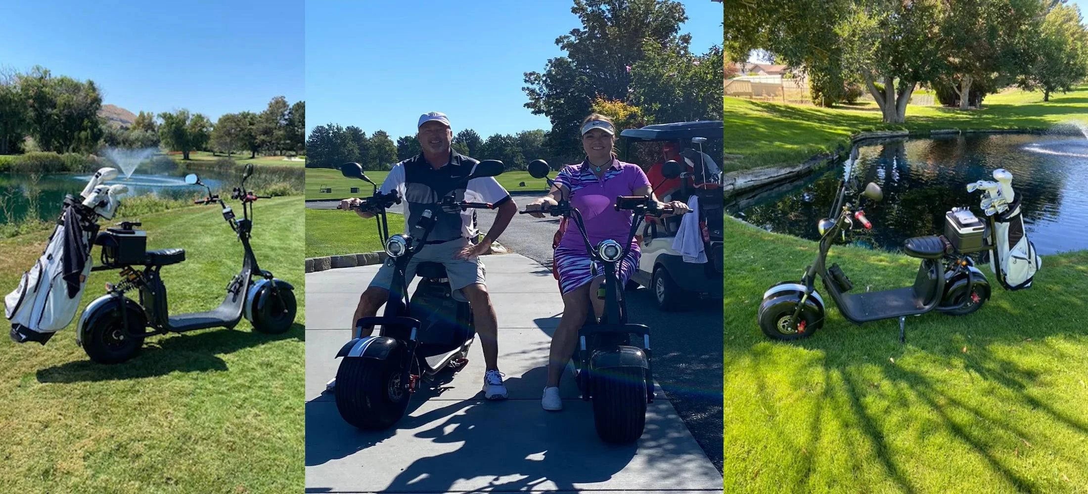 Soversky X7 Electric Golf Caddy designed for golfers and fairway golf courses with fat tires and 18+ hole battery range. Black or red. Free shipping at e-boarders.com